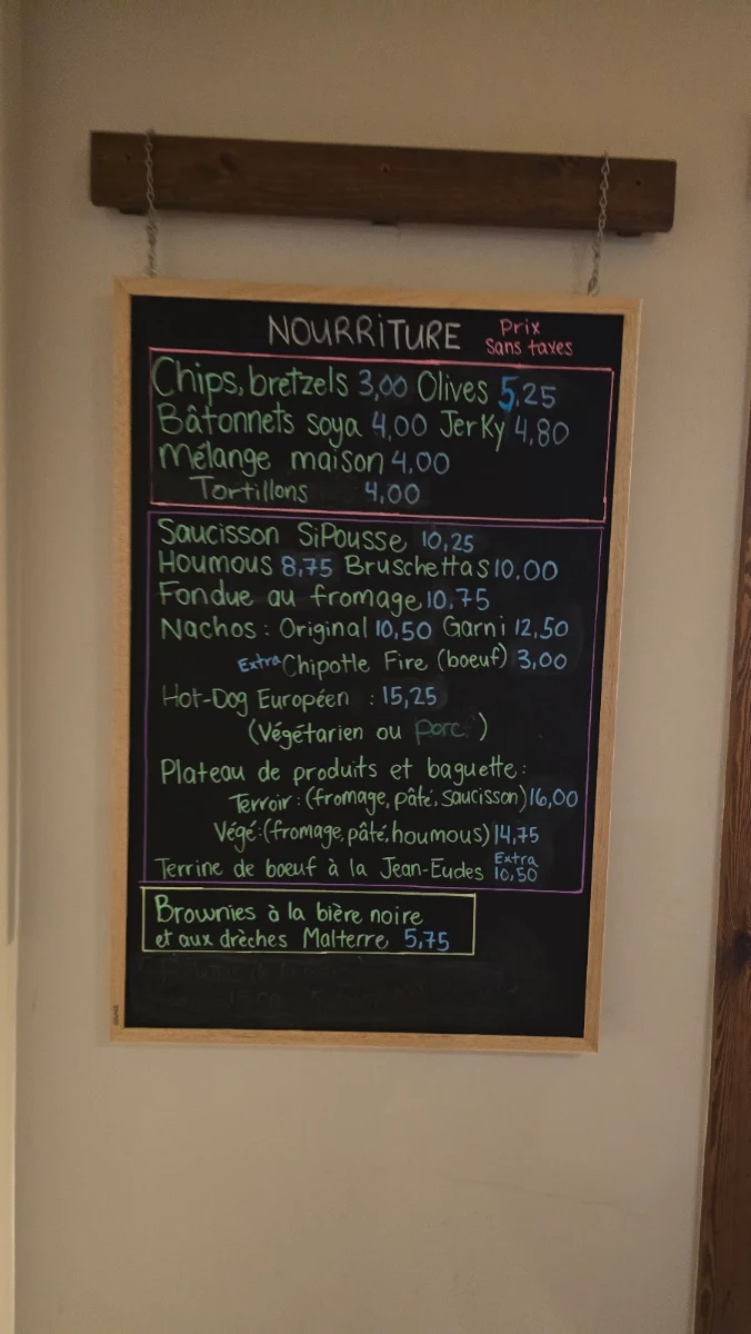 Menu, Aux Fous Brassant - Microbrasserie