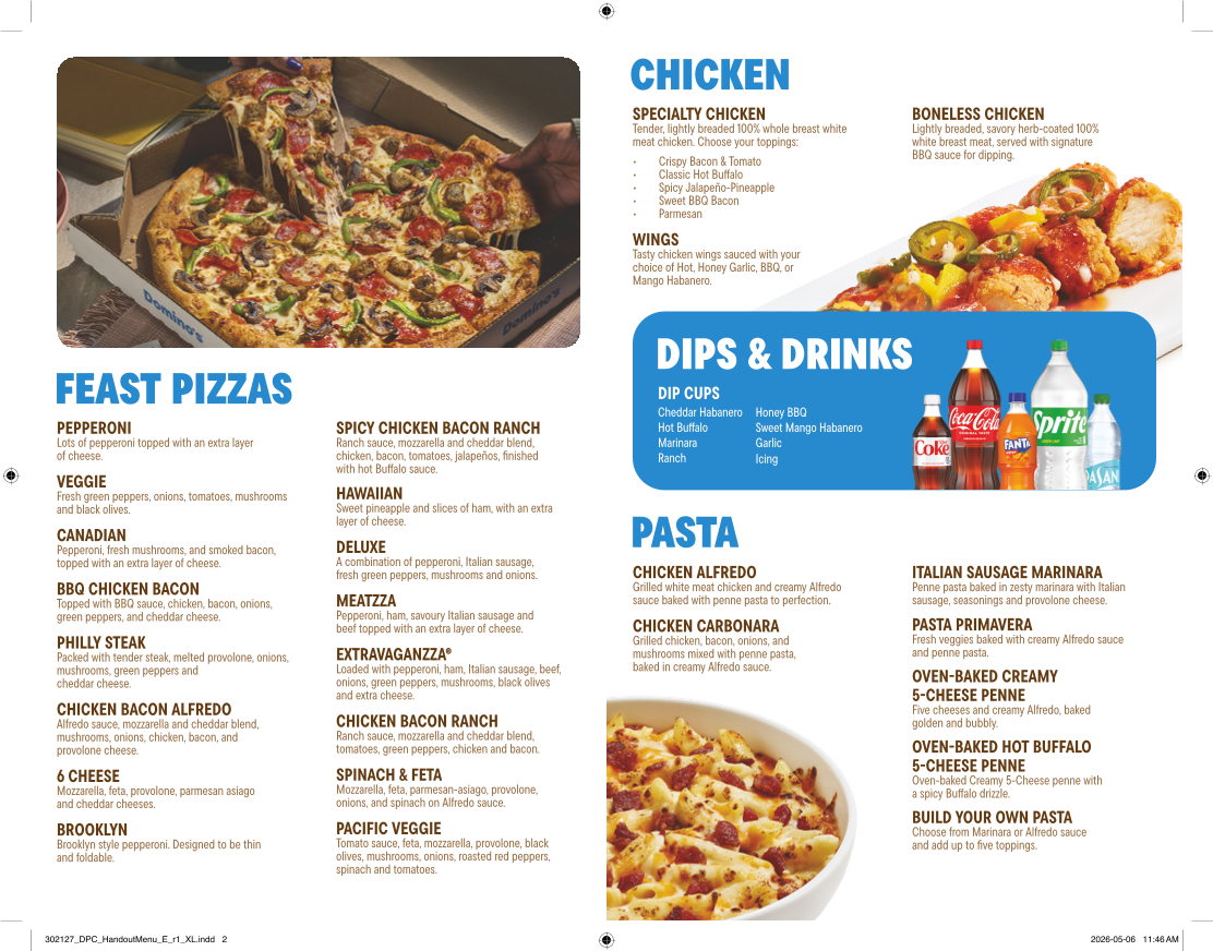 Menu, Domino's Pizza