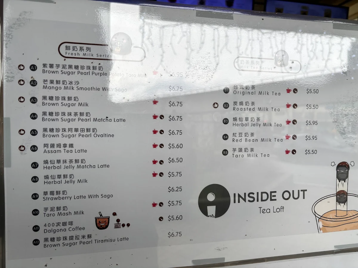 Menu, Inside Out Tea Loft