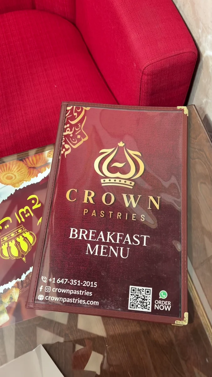 Menu, Crown Pastries