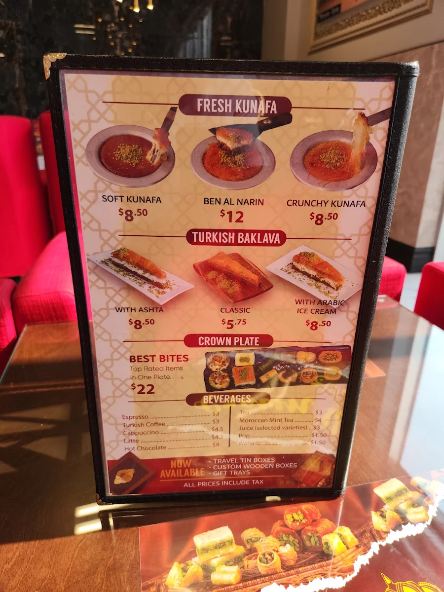 Menu, Crown Pastries