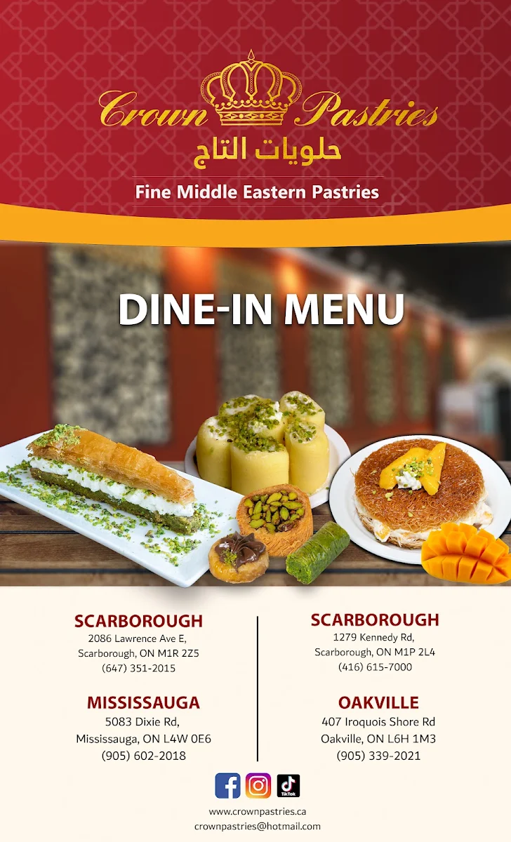 Menu, Crown Pastries