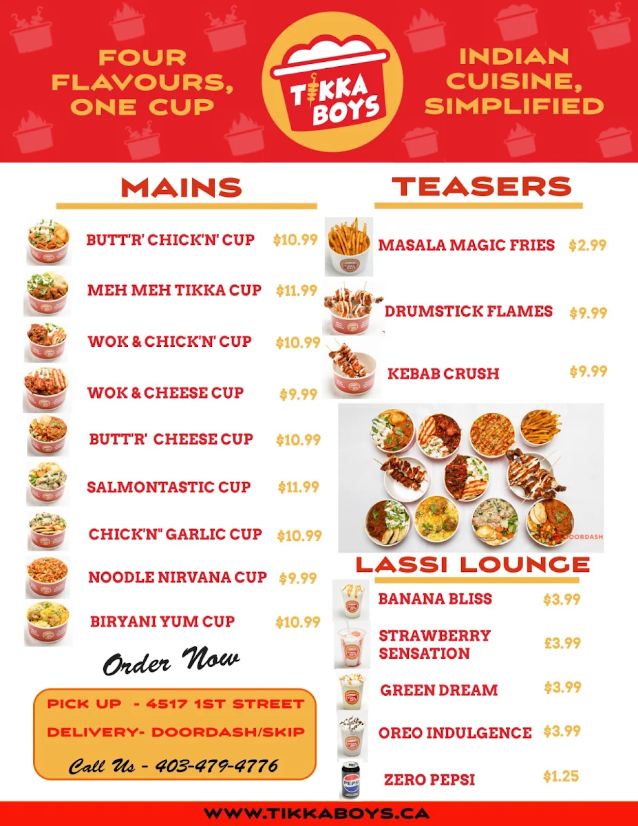 Menu, Tikkaboys Indian Cuisine Inc