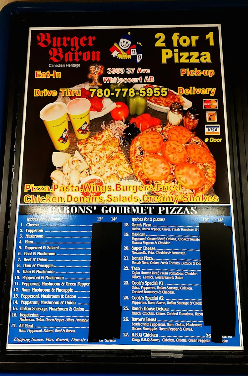 Menu, Burger Baron