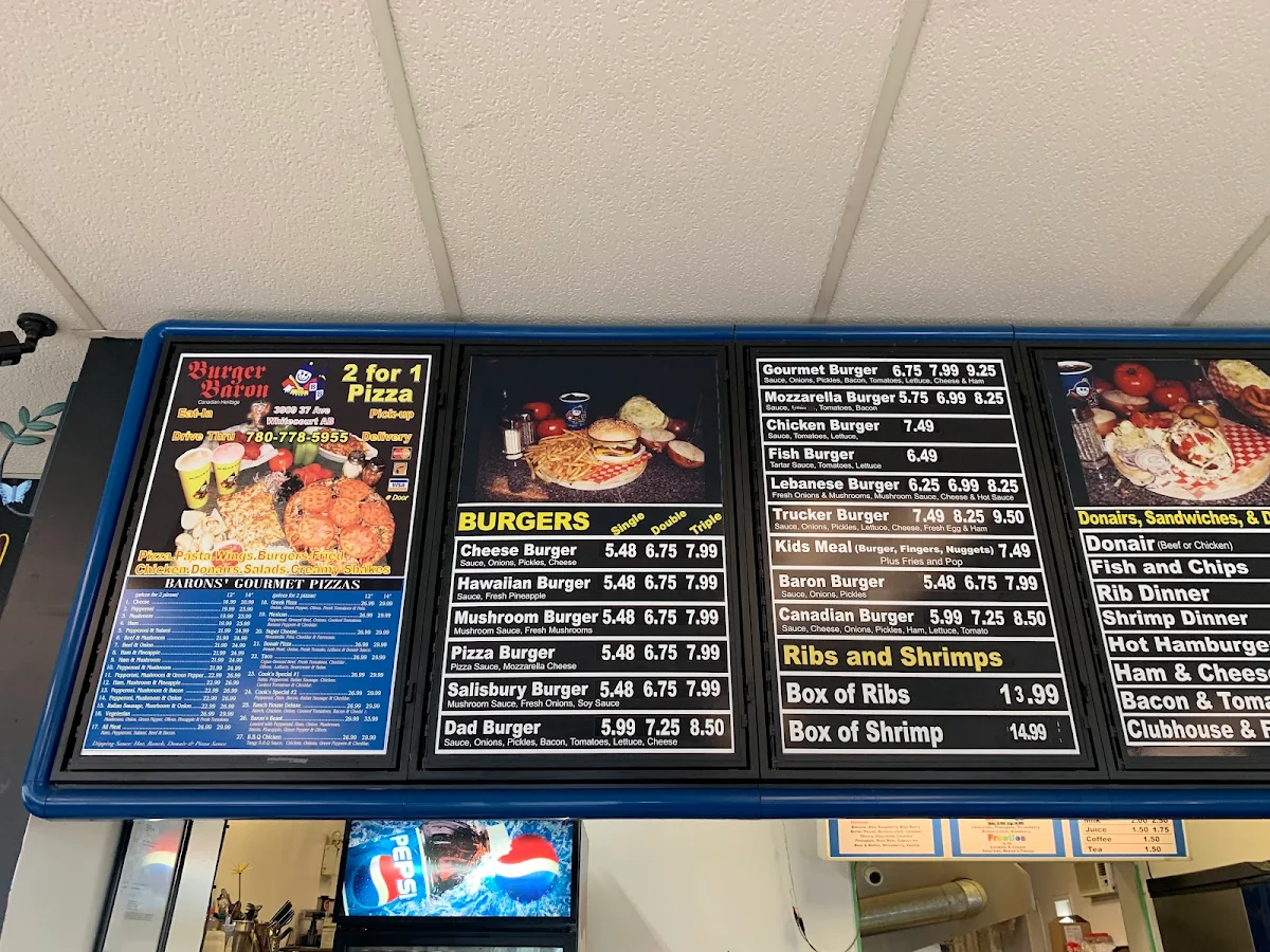 Menu, Burger Baron