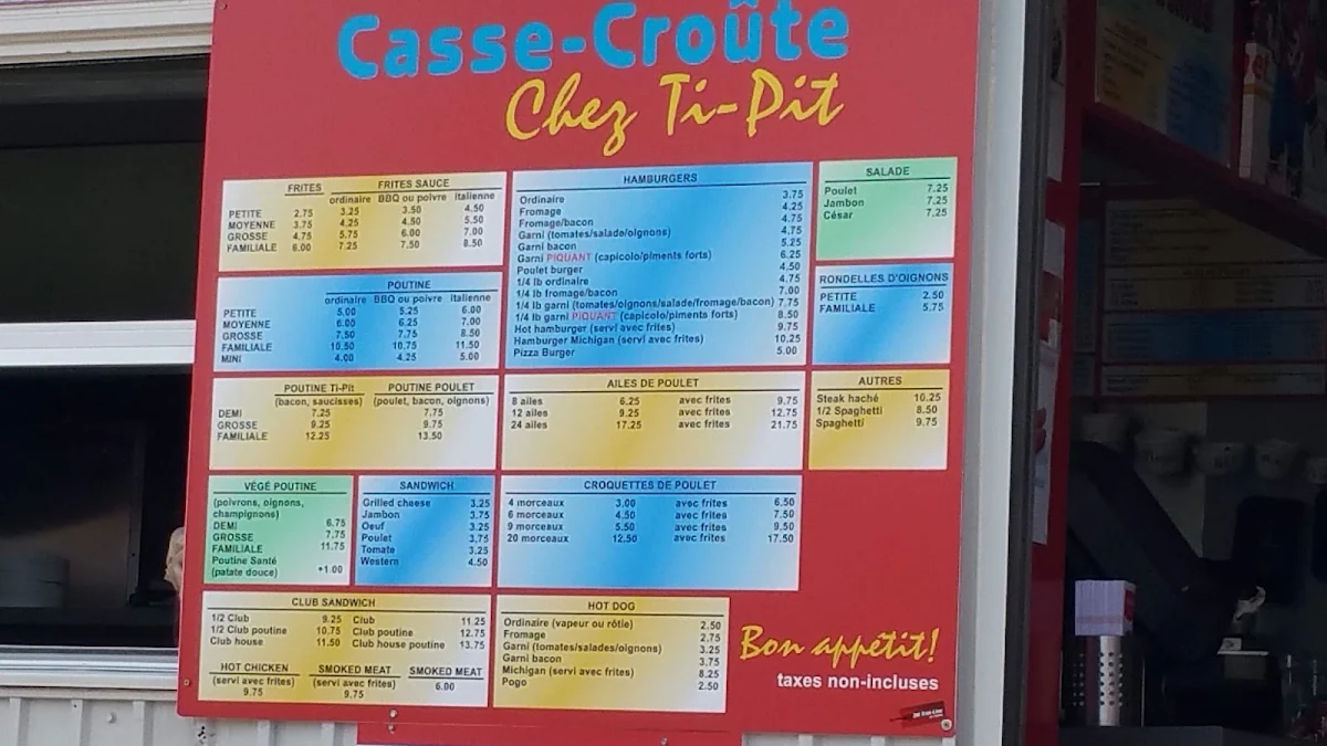 Menu, Casse-Croute Chez Ti-Pit