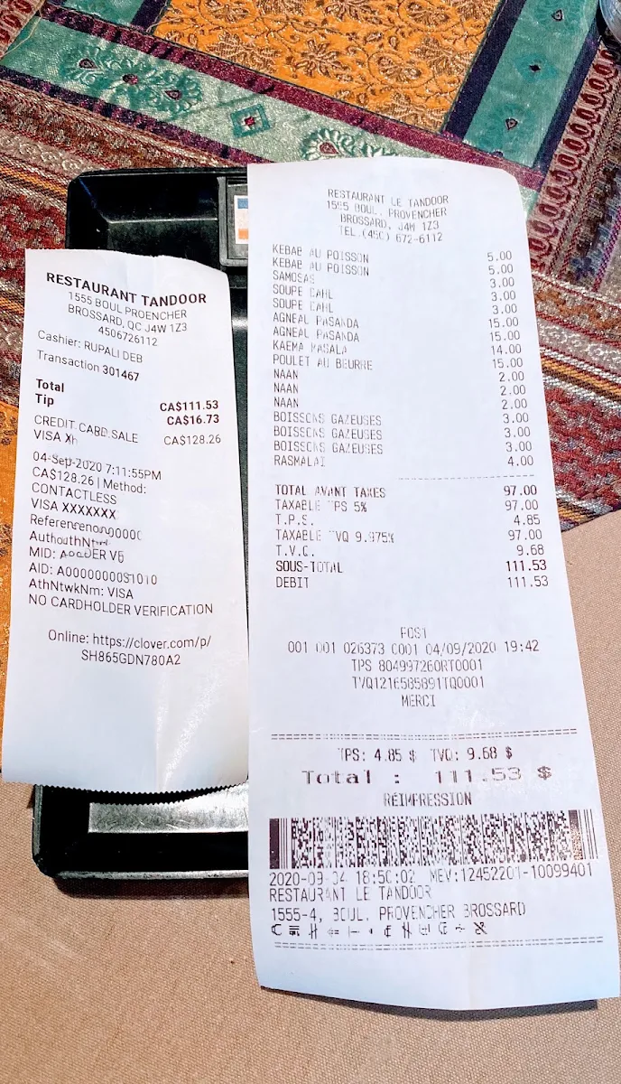 Menu, Le Tandoor