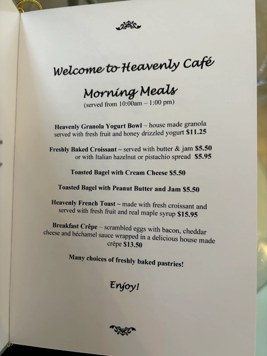 Menu, Heavenly Cafe