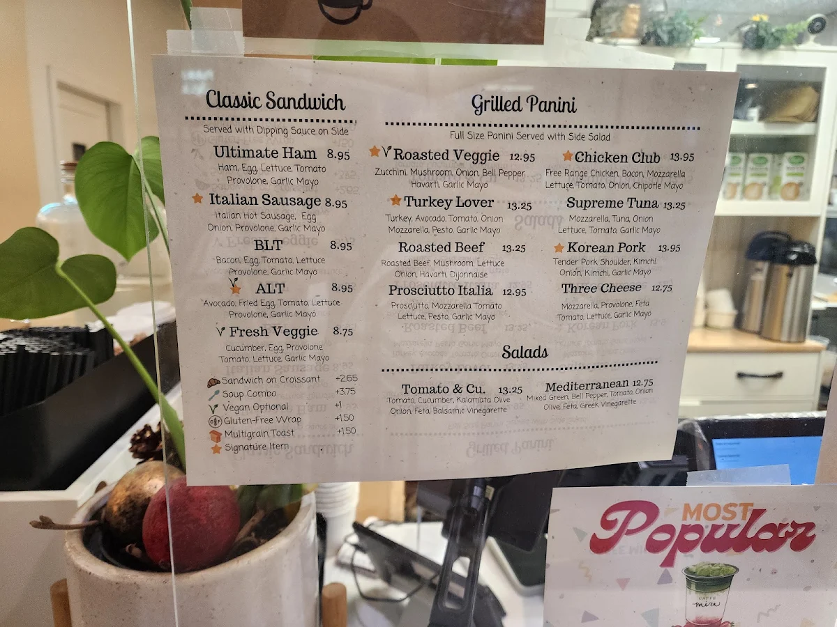 Menu, Caffe Mira