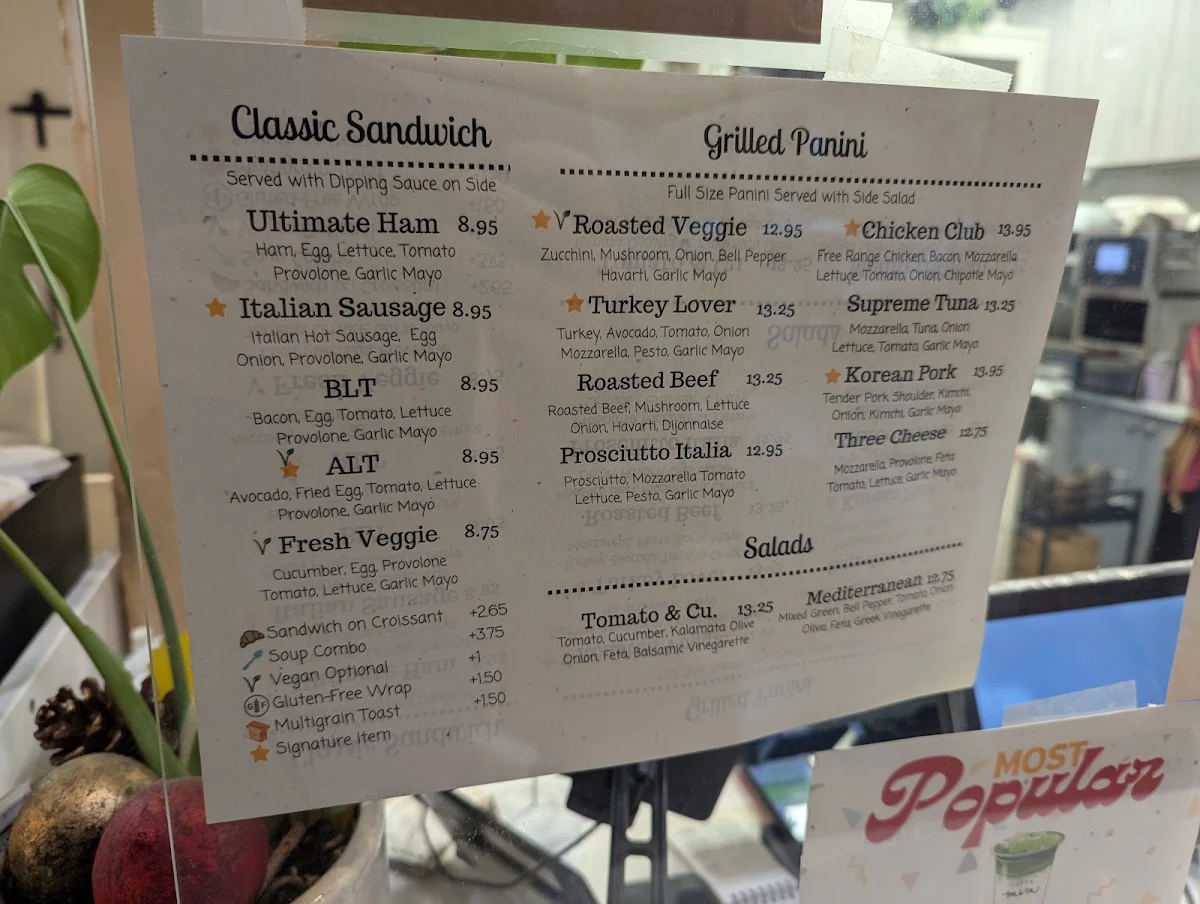 Menu, Caffe Mira