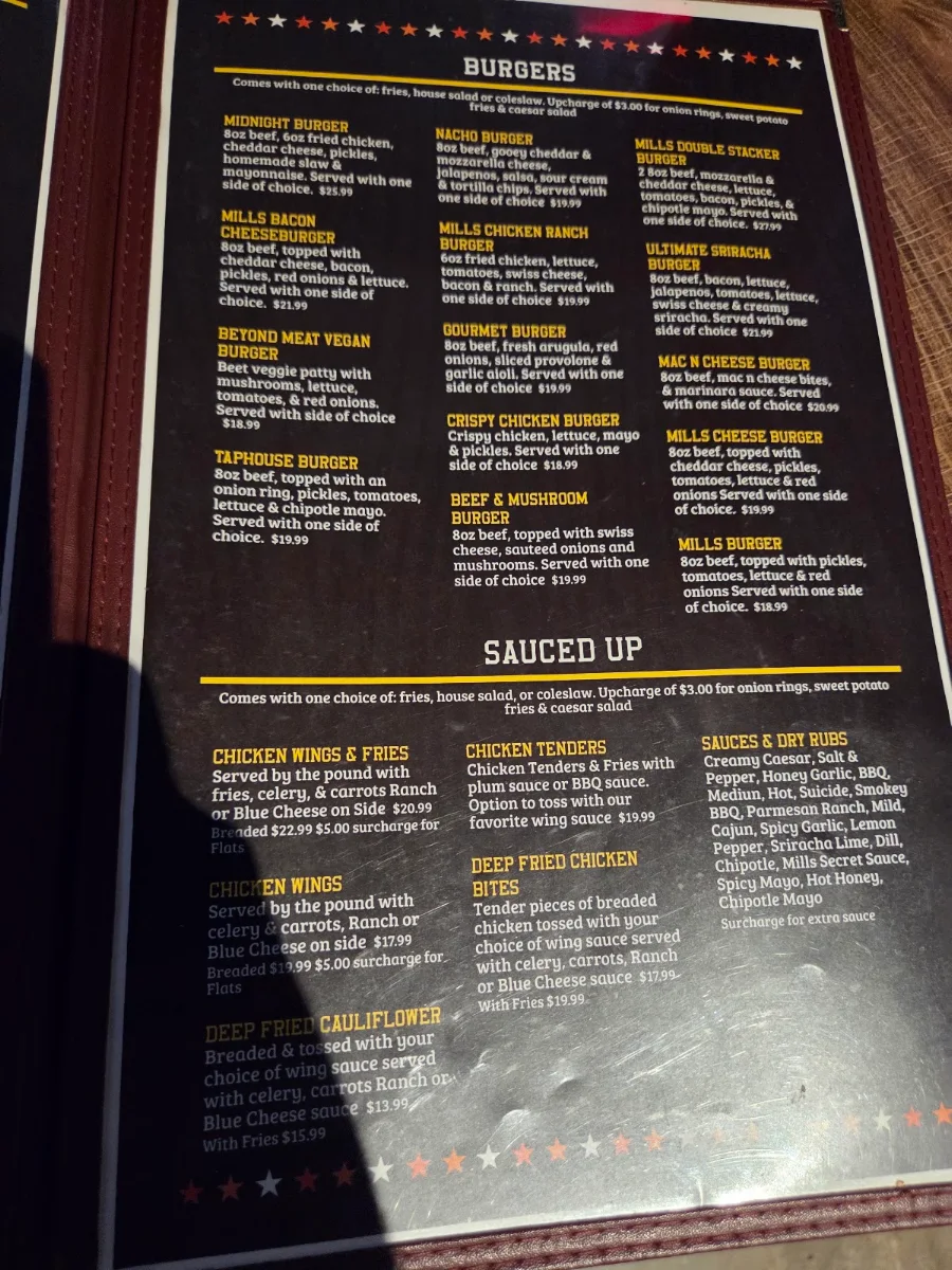 Menu, The Mills TapHouse + Grill