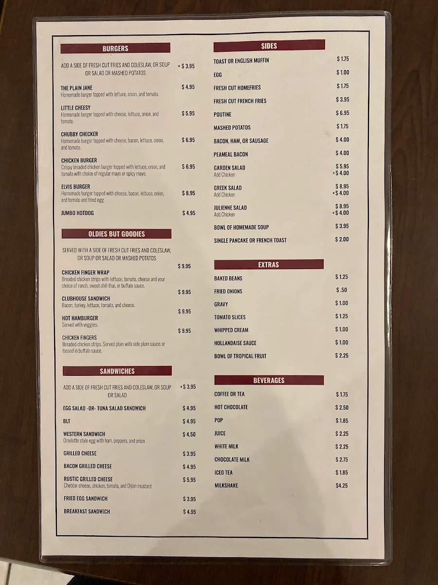 Menu, East Side Diner