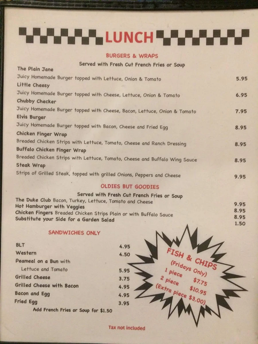 Menu, East Side Diner