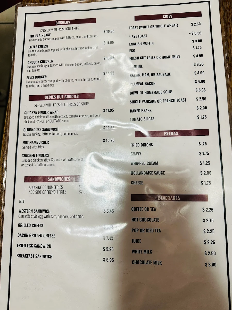 Menu, East Side Diner