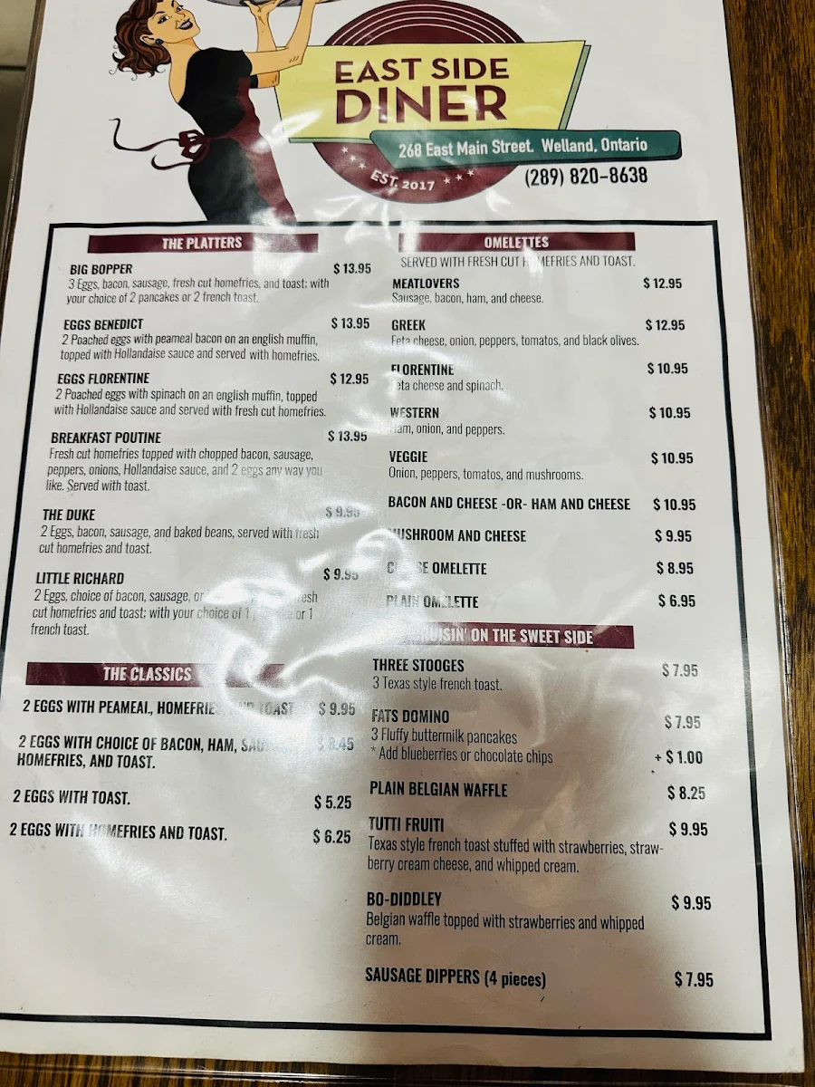 Menu, East Side Diner