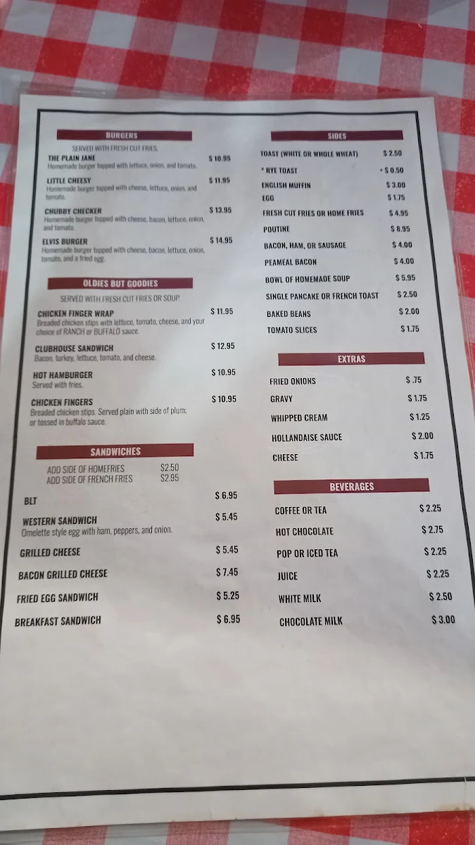 Menu, East Side Diner