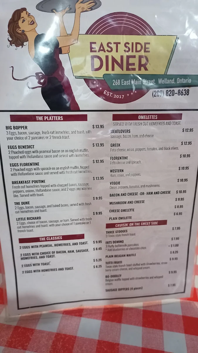Menu, East Side Diner
