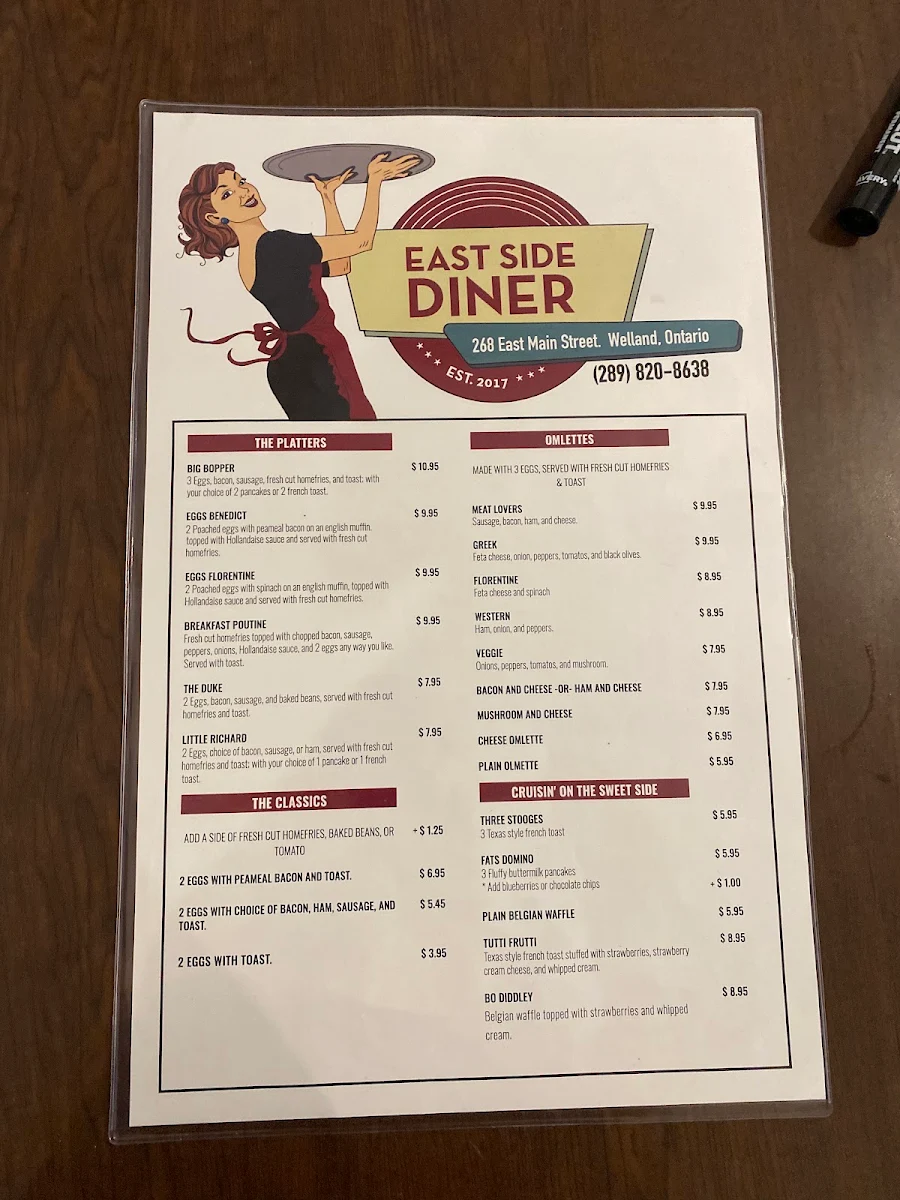Menu, East Side Diner