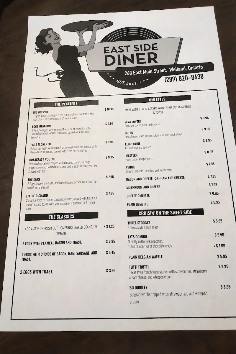 Menu, East Side Diner
