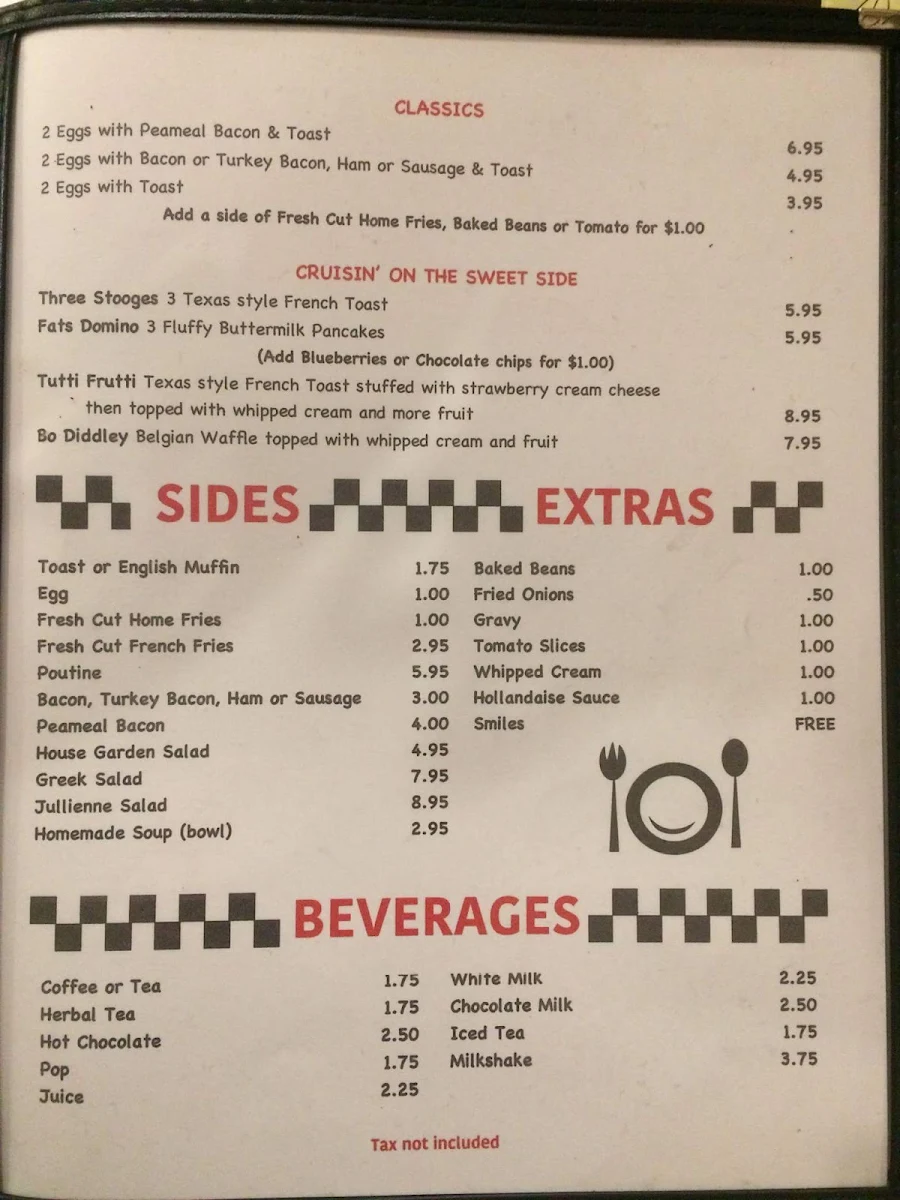 Menu, East Side Diner