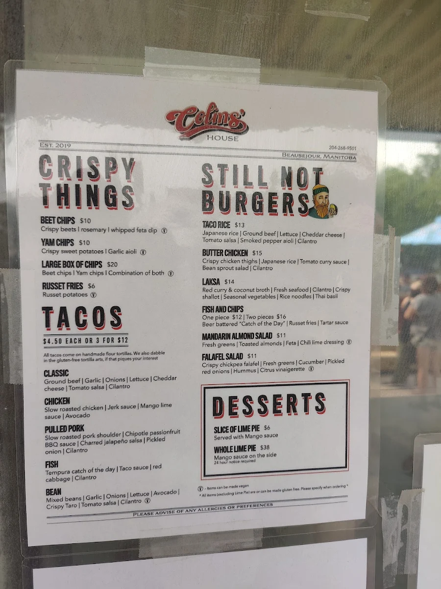 Menu, Colin's House