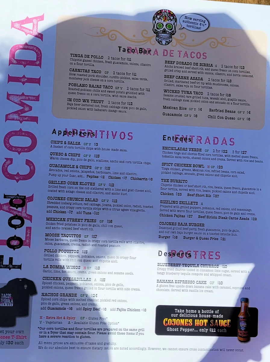 Menu, Cojones