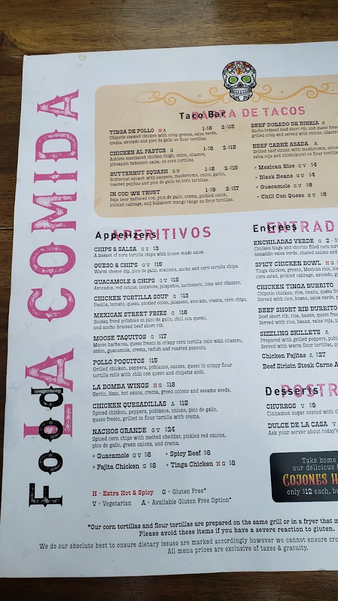 Menu, Cojones