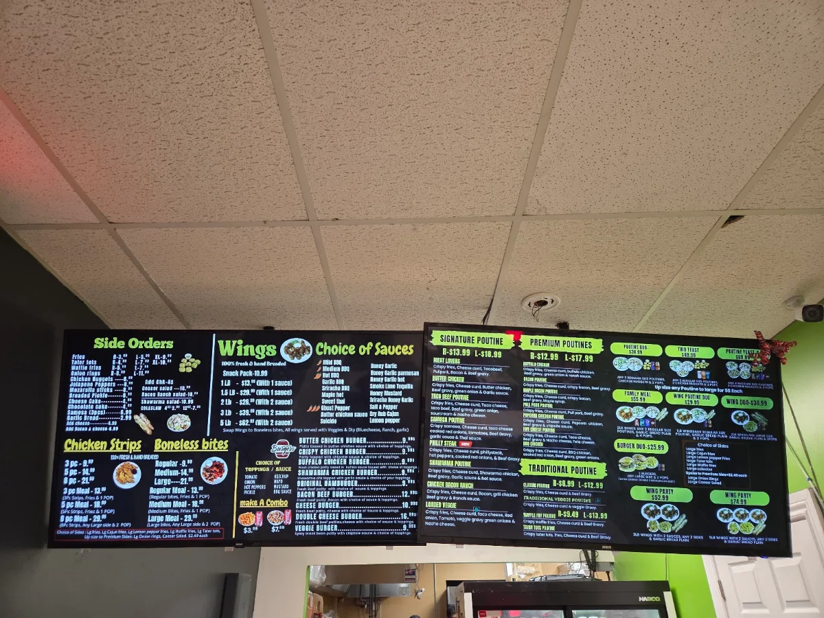 Menu, A1 poutine and wings