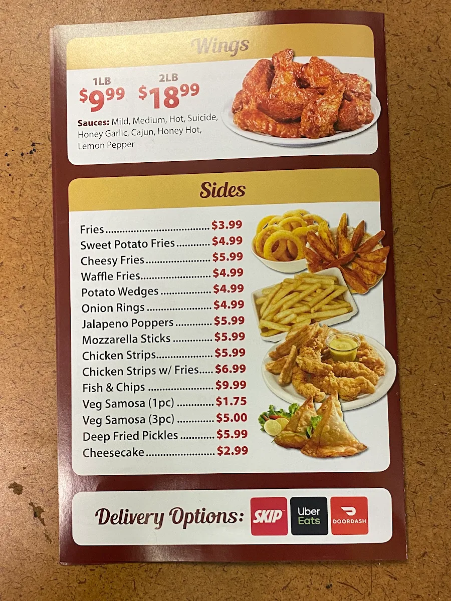 Menu, A1 poutine and wings