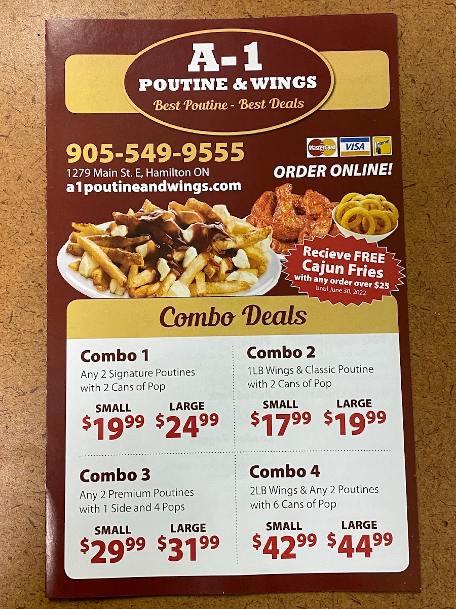 Menu, A1 poutine and wings
