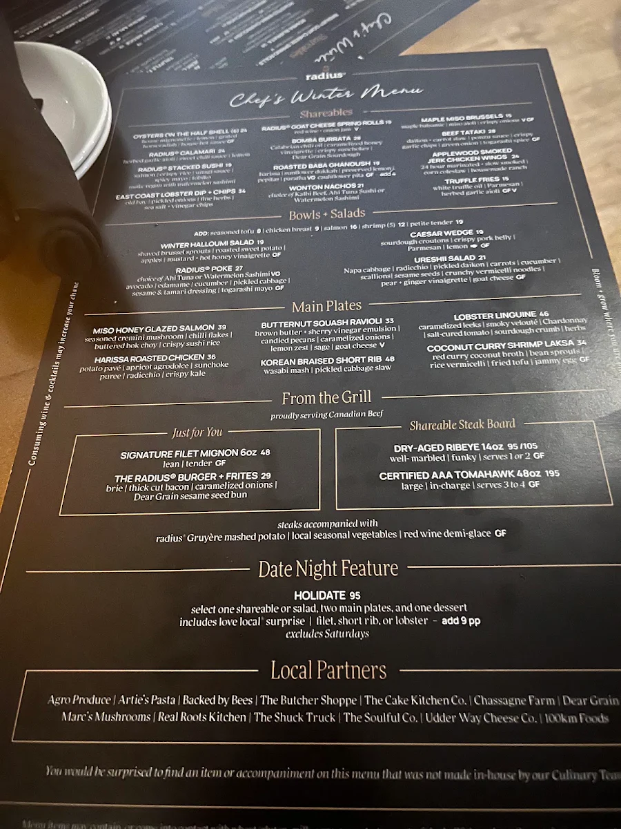 Menu, radius® on Hess