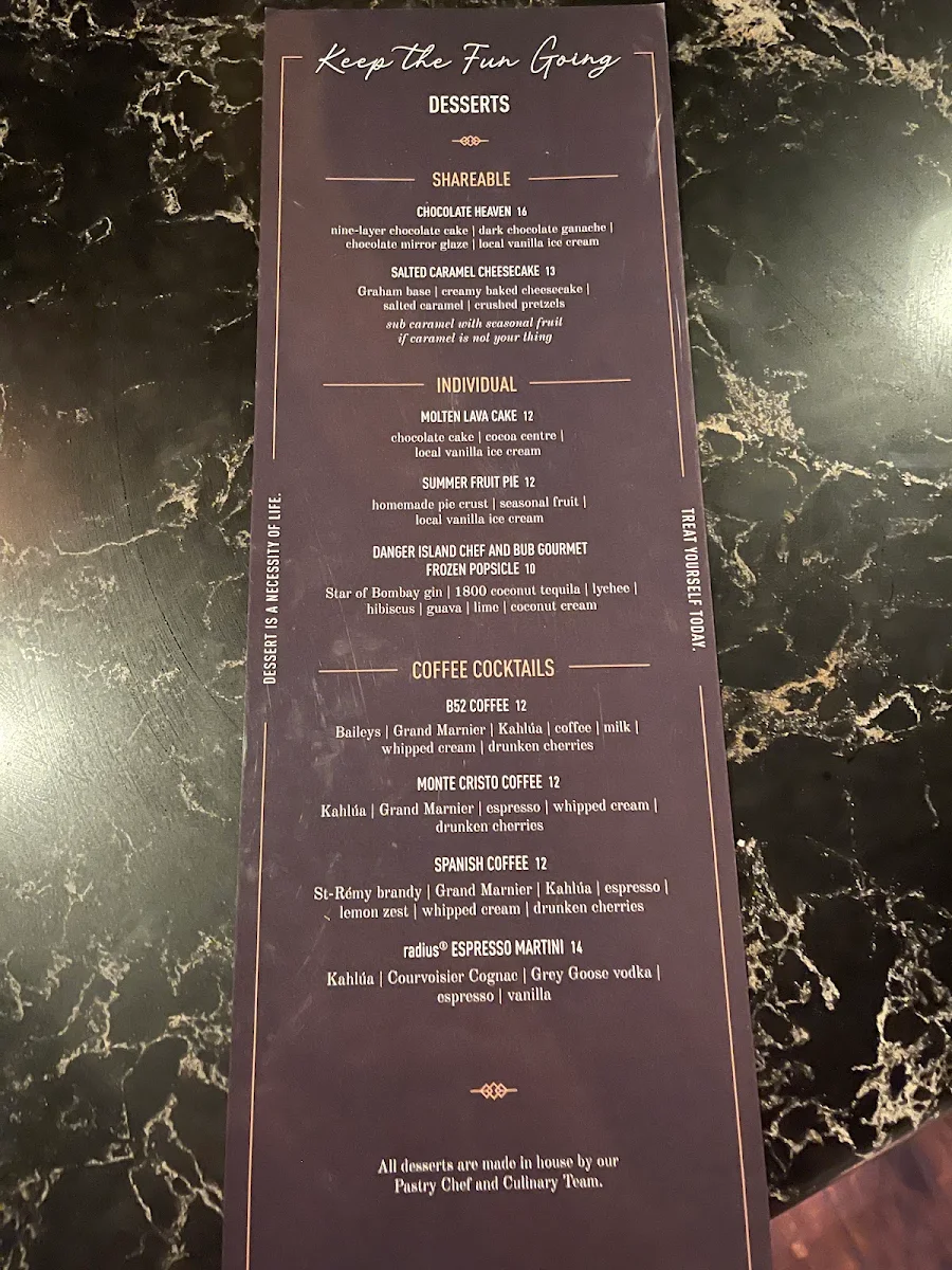 Menu, radius® on Hess