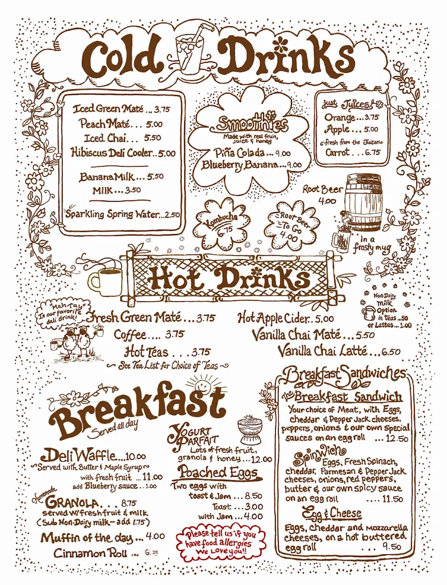 Menu, The Yellow Deli