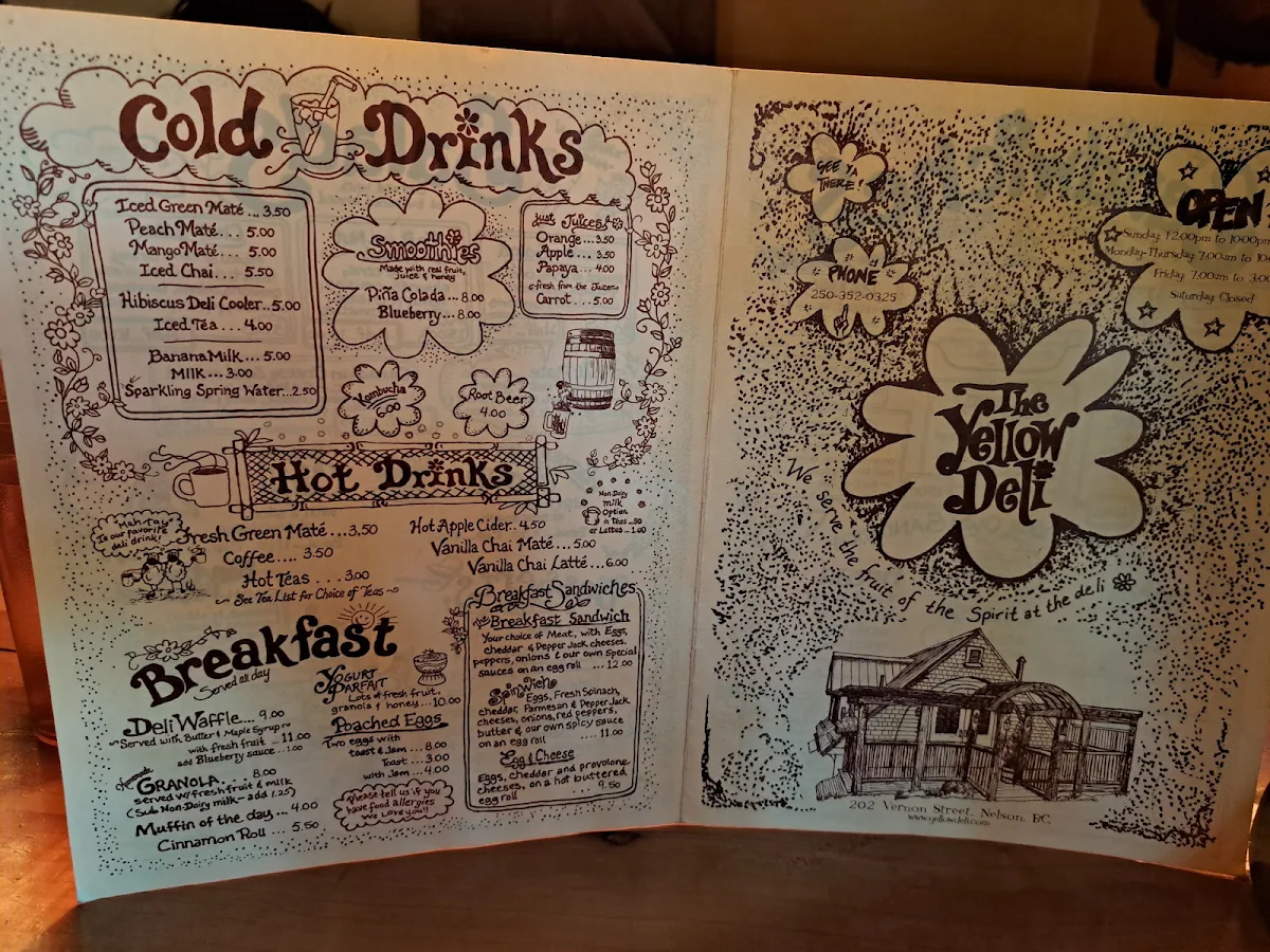 Menu, The Yellow Deli