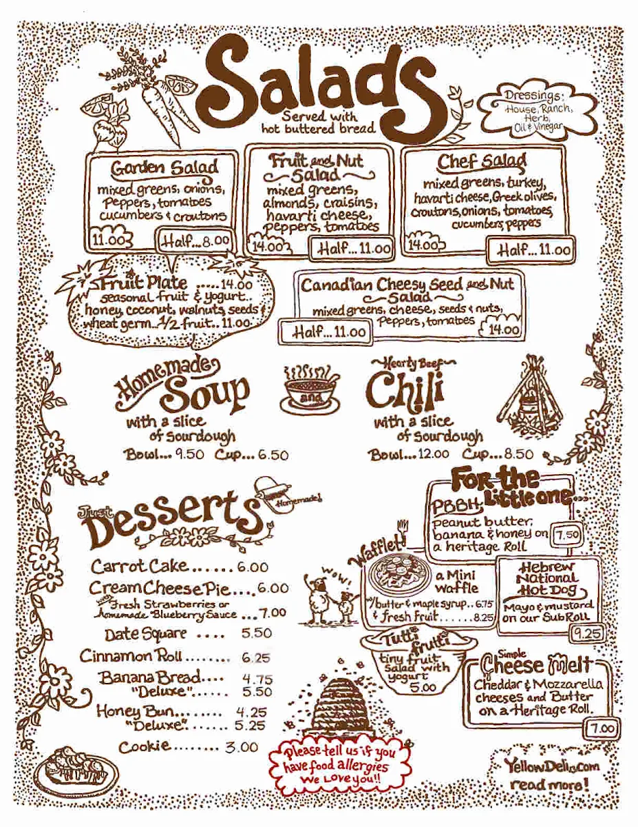 Menu, The Yellow Deli