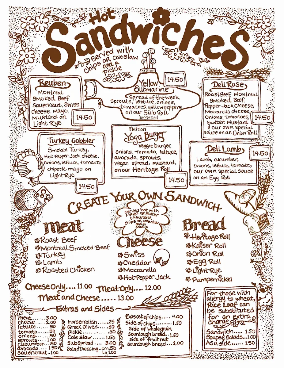 Menu, The Yellow Deli