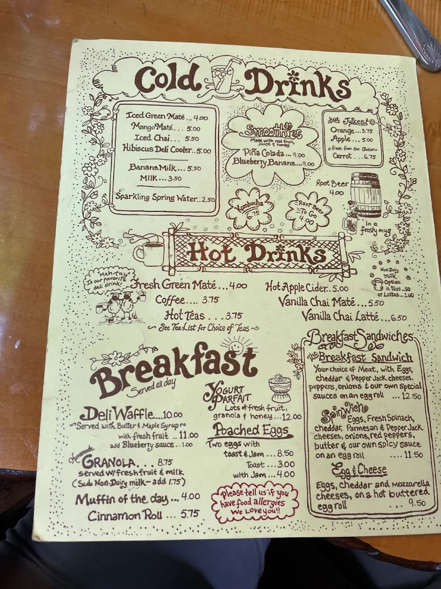 Menu, The Yellow Deli