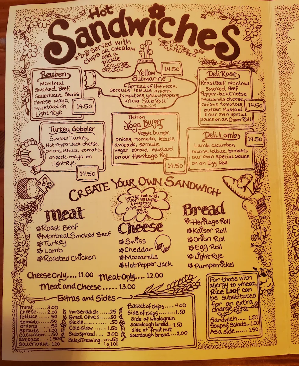 Menu, The Yellow Deli