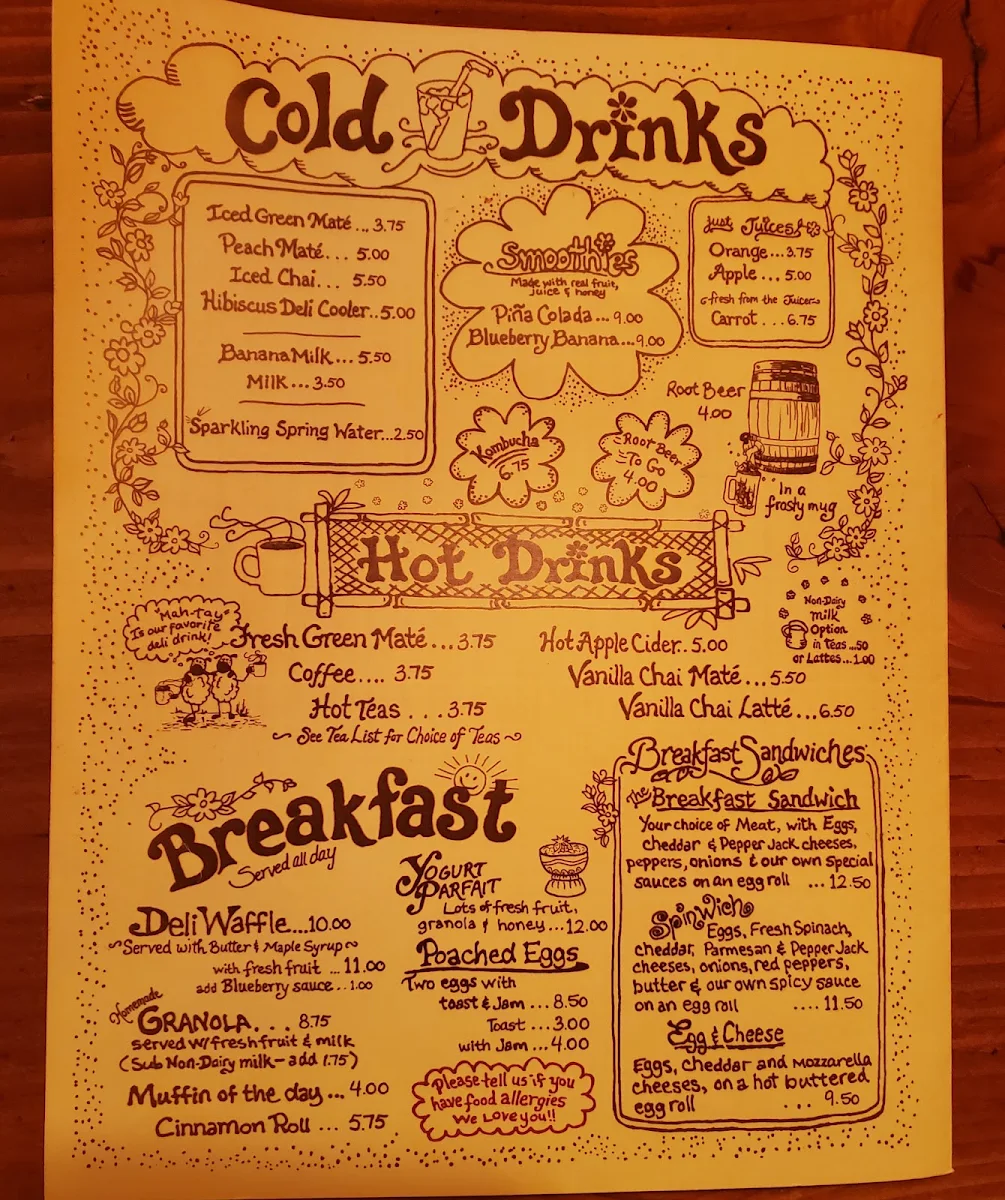 Menu, The Yellow Deli