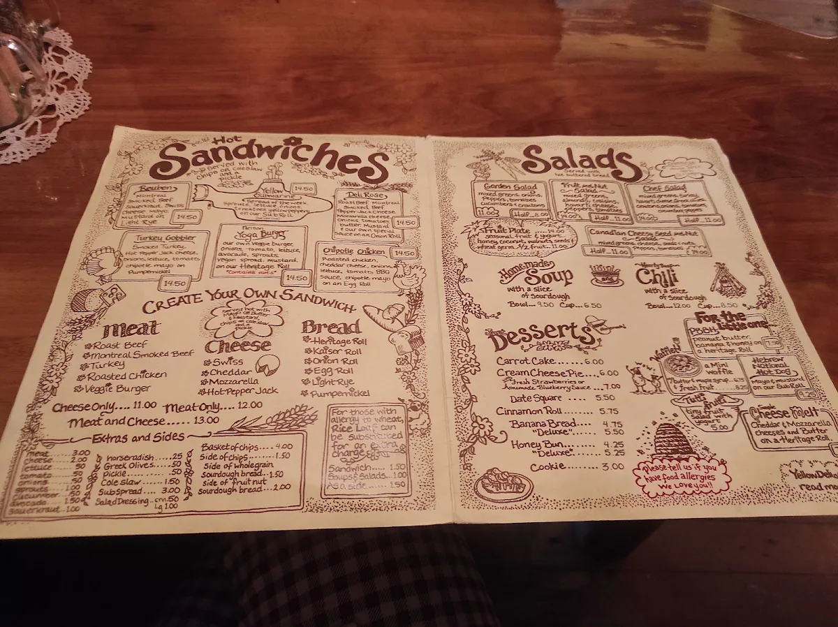 Menu, The Yellow Deli