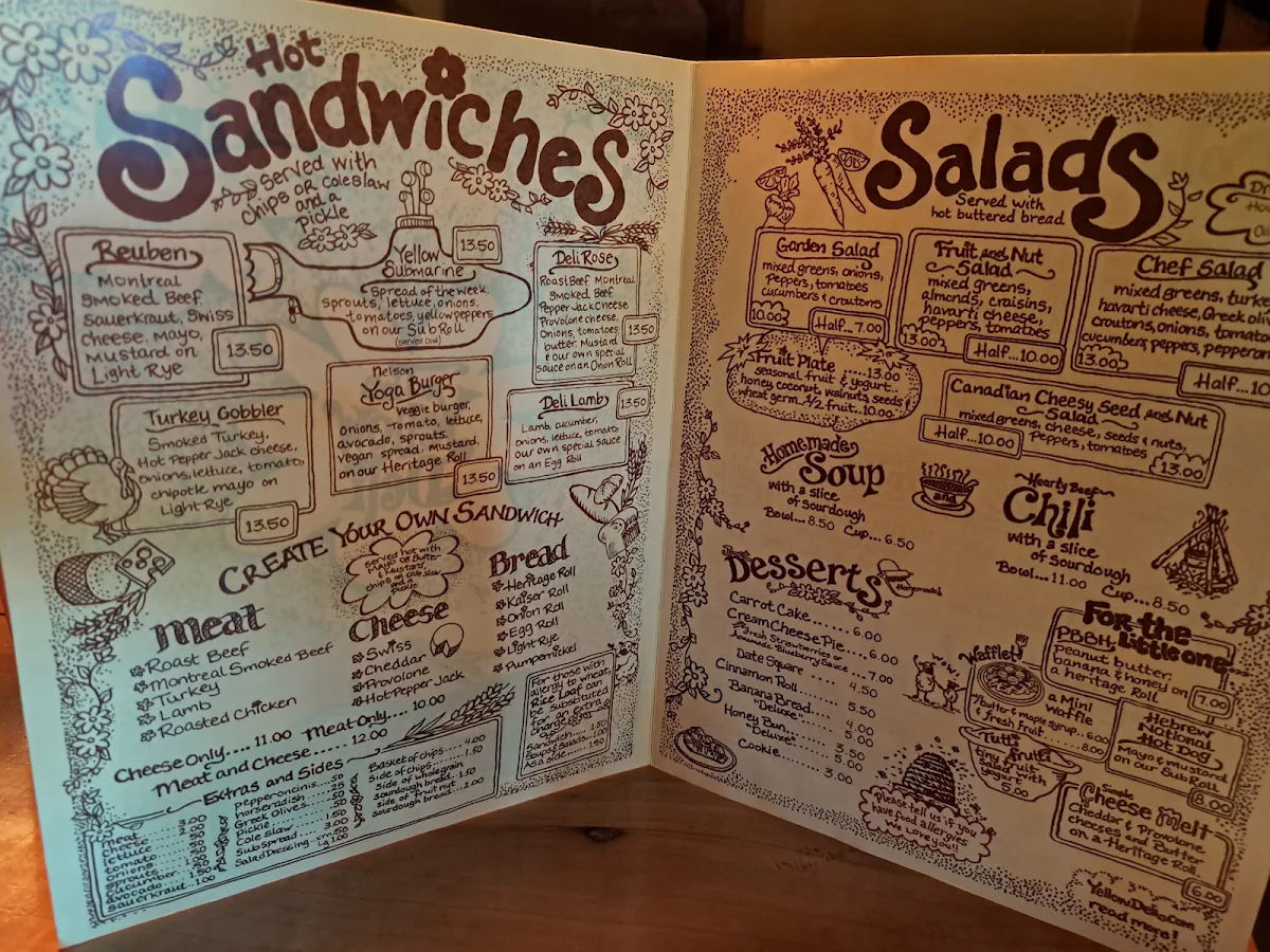 Menu, The Yellow Deli