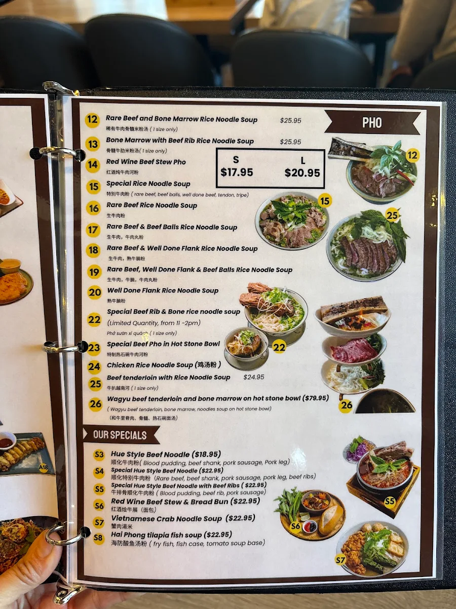 Menu, Pho Dac Biet Vietnamese Cuisine