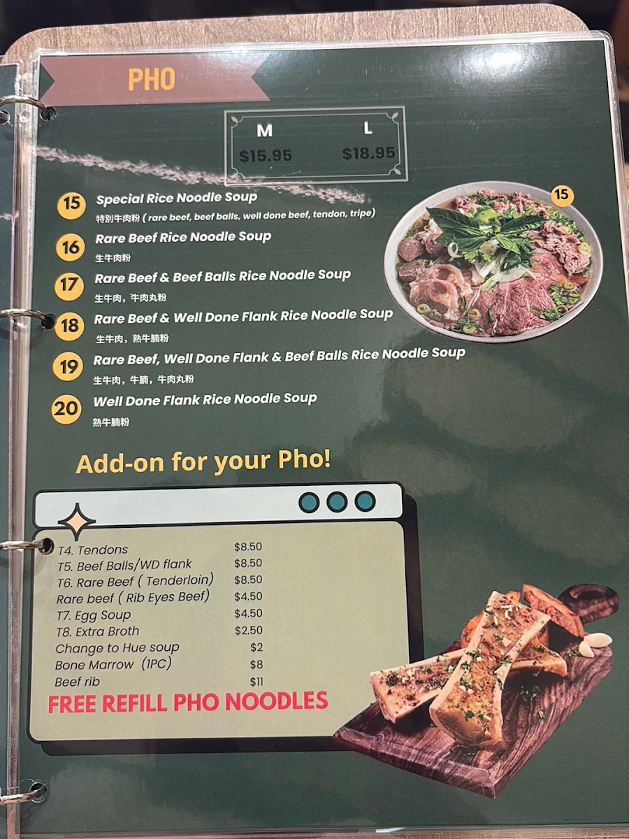 Menu, Pho Dac Biet Vietnamese Cuisine