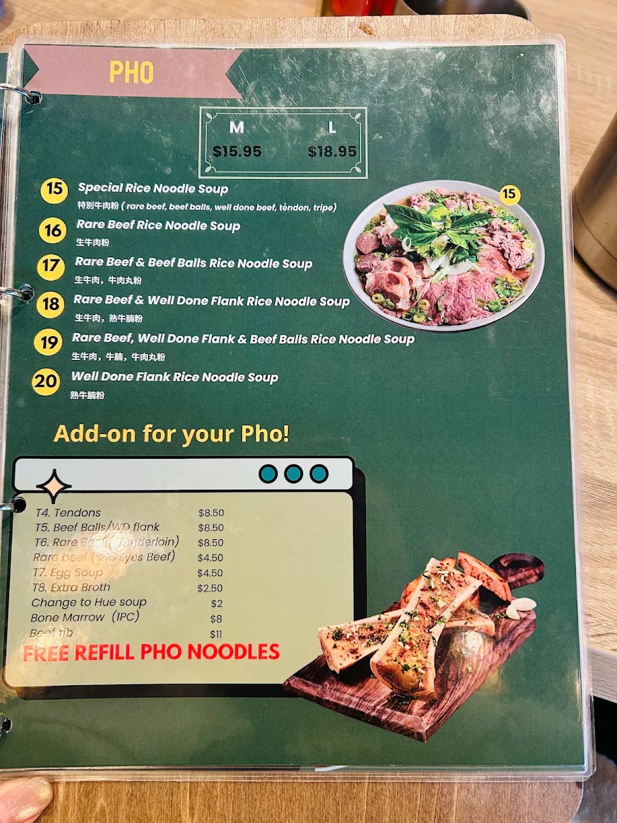 Menu, Pho Dac Biet Vietnamese Cuisine