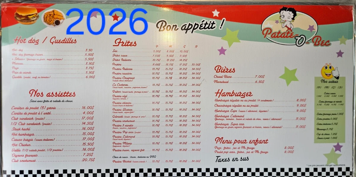Menu, Casse-croûte Patate-O-Bec