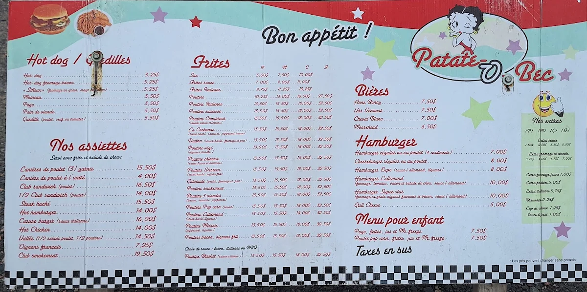 Menu, Casse-croûte Patate-O-Bec