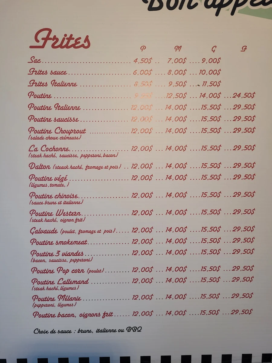 Menu, Casse-croûte Patate-O-Bec