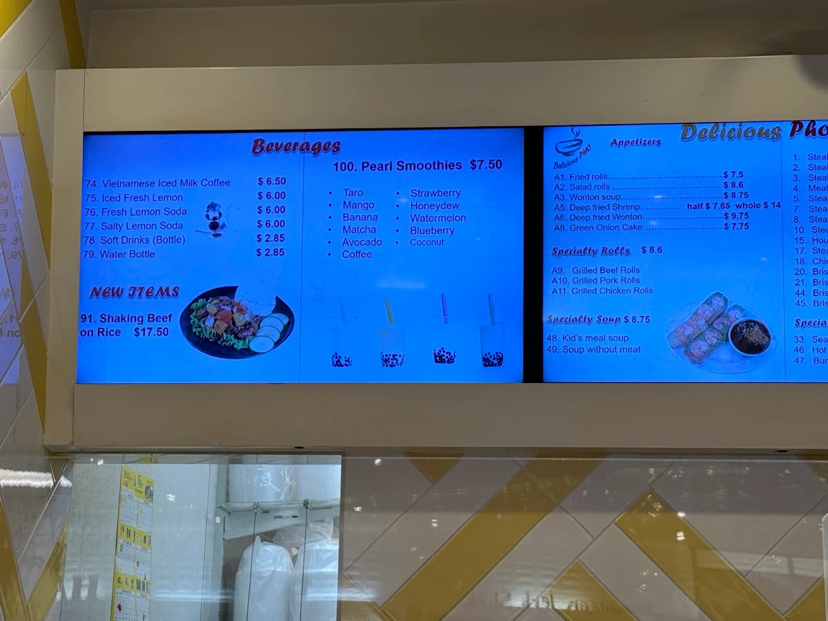 Menu, Delicious Pho Food Court West Edmonton Mall
