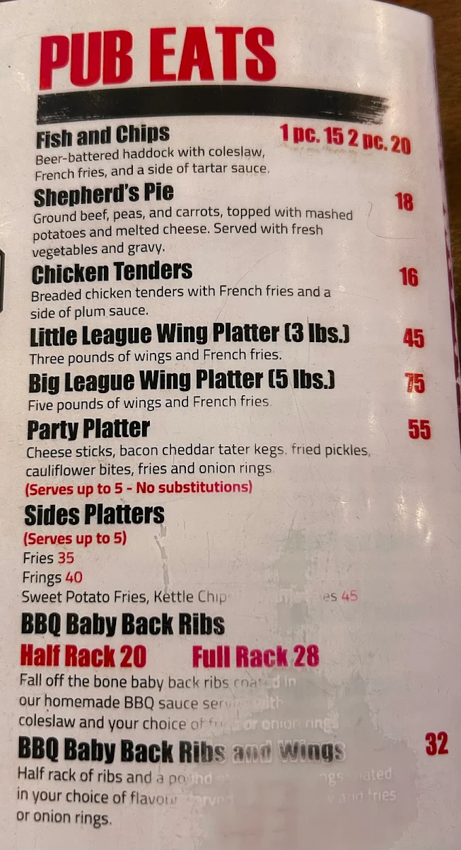 Menu, MAPLE MOOSE PUB