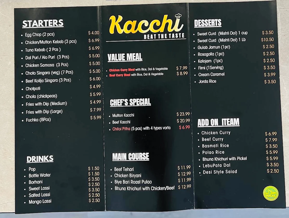 Menu, Kacchi (কাচ্চি)